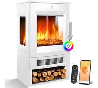 KESSER® Caminetto Elettrico con Riscaldamento, Finestra Panorama, Termoventilatore, 9 Effetti Fiamma LED, Modalità di Colore, Telecomando, App WiFi, 900/1800W, Focolare Elettrico con Termostato