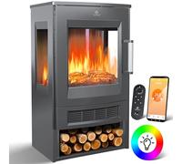KESSER Camino elettrico con riscaldamento, finestra panoramica, termoventilatore, 9 modalità di colore, telecomando WiFi, 900/1800 W, camino elettrico con termostato, funzione di riscaldamento, timer