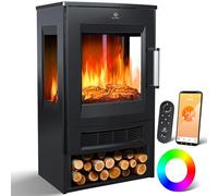KESSER® Camino elettrico con riscaldamento, finestra panoramica, ventilatore riscaldato, effetto fiamma LED con 9 modalità di colore, telecomando, applicazione WiFi, 900/1800 W, con termostato (nero)