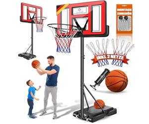 KESSER® Canestro di basket Premium con supporto e rotelle incl. pallone da basket + pompa; altezza canestro regolabile da 230 a 305 cm; impianto basket da esterno completo