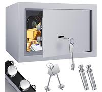 KESSER® Cassaforte per mobili con doppia serratura, cassaforte da parete, cassaforte da parete, 30 x 20 x 20 cm, con 2 chiavi e viti di fissaggio, argento