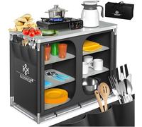 KESSER® Cucina da Campeggio, Armadietto da Campeggio con Borsa per Trasporto e Set di Bicchieri, Struttura in Alluminio, Colore Antracite