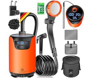 KESSER® Doccia da campeggio solare con pompa e batteria ricaricabile da 8000mAh Doccia mobile | Set doccia da campeggio con testa doccia regolabile, tubo da 2m, pistola a spruzzo, supporto e serbatoio