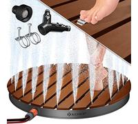 KESSER® Doccia da Giardino Doccia da Terra Doccia da Esterno Doccia Sauna Doccia da Campeggio 70x55 cm Rettangolo Fontana Regolabile in Altezza Fino a 4 m con Ruota a Pedale, Alluminio/WPC
