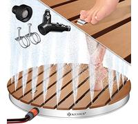 KESSER® Doccia da Giardino Doccia da Terra Doccia da Esterno Doccia Sauna Doccia da Campeggio 70x55 cm Rettangolo Fontana Regolabile in Altezza Fino a 4 m con Ruota a Pedale, Alluminio/WPC