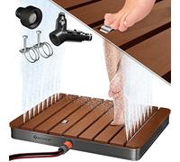 KESSER® Doccia da Giardino Doccia da Terra Doccia da Esterno Doccia Sauna Doccia da Campeggio 70x55 cm Rettangolo Fontana Regolabile in Altezza Fino a 4 m con Ruota a Pedale, Alluminio/WPC