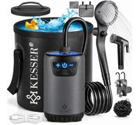 KESSER® Doccia solare da campeggio + pompa e batteria 8000 mAh, set doccia mobile, doccia da campeggio con soffione doccia, tubo da 2 m, pistola a spruzzo, supporto e serbatoio dell'acqua da 20 l, per