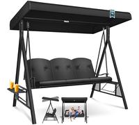 KESSER® Dondolo Hollywood con tettuccio parasole, 3 Posti, cuscino di seduta, Portata fino a 360 kg, Sdraio da Giardino con piedini antiscivolo, Uso Esterno e Interno, Idrorepellente, Nero