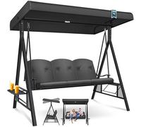 KESSER® Dondolo Hollywood con tettuccio parasole, 3 Posti, cuscino di seduta, Portata fino a 360 kg, Sdraio da Giardino con piedini antiscivolo, Uso Esterno e Interno, Idrorepellente, Antracite