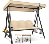 KESSER® Dondolo Hollywood con tettuccio parasole, 3 Posti, cuscino di seduta, Portata fino a 360 kg, Sdraio da Giardino con piedini antiscivolo, Uso Esterno e Interno, Idrorepellente, Beige