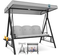 KESSER® Dondolo Hollywood con tettuccio parasole, 3 Posti, cuscino di seduta, Portata fino a 360 kg, Sdraio da Giardino con piedini antiscivolo, Uso Esterno e Interno, Idrorepellente, Grigio Chiaro