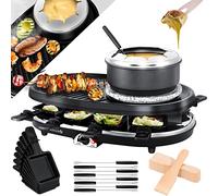 KESSER® Griglia per Raclette 3in1 con Pietra Naturale per Grigliare, Piastra per Grigliare e fonduta, griglia da Tavolo per 8 Persone, griglia elettrica da raclette Piastra Antiaderente