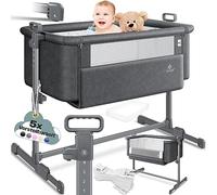 KESSER® Hubi 3in1 Culla da viaggio Culla per bambini con materasso morbido, con rotelle, 5 regolazioni in altezza, pannello laterale pieghevole per la casa e in viaggio, grigio scuro