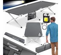 KESSER® Lettino da Campeggio 210 cm, Letto Pieghevole con Borsa da Trasporto, Borsa Laterale e Luce da Campeggio, Portata Fino a 150 kg, Tessuto Oxford 600D, Lettino Portatile, Antracite