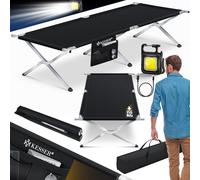KESSER® Lettino da Campeggio 210 cm, Letto Pieghevole con Borsa da Trasporto, Borsa Laterale e Luce da Campeggio, Portata Fino a 150 kg, Tessuto Oxford 600D, Lettino Portatile, Nero