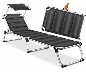 KESSER® Lettino da sole SUN con tettuccio - lettino da giardino sedia a sdraio pieghevole - con parasole - schienale reclinabile, ergonomico - superficie di riposo imbottita, Nero