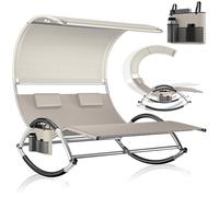 KESSER® - Lettino doppio con tettuccio parasole, con cuscini, per 2 persone, sdraio da giardino, sedia a dondolo, superficie ergonomica, portata 240 kg, con scomparto laterale, crema