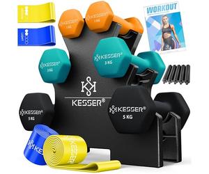 Kesser® Manubri in neoprene, 12-18 kg, supporto, stoccaggio, esercizi