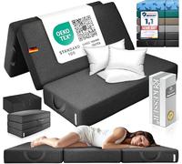 KESSER Materasso pieghevole da 140 x 195 x 15 cm, pieghevole con 3 scomparti, in schiuma da 25 kg/m³, extra spesso, 15 cm, traspirante, lavabile, con fodera sfoderabile, include sacchetto da campeggio