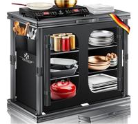 KESSER® Mobiletto da campeggio pieghevole per esterni, con struttura in alluminio, 6 scomparti, 84 x 80 cm, con set di 4 tazze, tasche laterali, zanzariera e tessuto resistente ai raggi UV