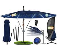 KESSER® Ombrellone, 4,6m x 2,7m Ombrellone - Tettuccio e Parabrezza, Con Maniglia e Supporto, Alluminio, Idrorepellente, Inclinabile - Inclinabile, Regolabile a 360°, Con LED - Blu Marino