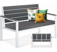 KESSER® Panca da giardino con cuscino, resistente alle intemperie, 2 posti, effetto legno, per giardino, terrazza, balcone, portata fino a 300 kg, resistente ai raggi UV, con rivestimento rimovibile e