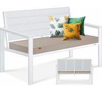 KESSER® Panca da giardino con cuscino, resistente alle intemperie, 2 posti, effetto legno, per giardino, terrazza, balcone, portata fino a 300 kg, resistente ai raggi UV, con rivestimento rimovibile e