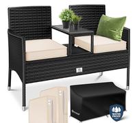 KESSER® Panca da giardino in polyrattan a 2 posti, con tavolo integrato, 143 x 63 x 88 cm, in rattan, per giardino, balcone, da giardino, resistente alle intemperie, set di sedie ultra stabile, con