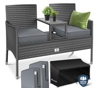 KESSER® Panca da giardino in polyrattan con tavolo integrato + cuscini, 2 posti, 133 × 55 × 84 cm, Panca in rattan, Giardino, Balcone, Divano da giardino - Resistente alle intemperie, Antracite