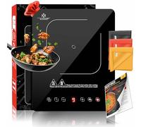 KESSER® Piastra di cottura a induzione 2100 W, piastra portatile 28 cm, 3 panni microfibra + 1 ricettario, 9 livelli riscaldamento, timer 8 ore, controllo touch