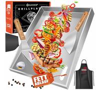 KESSER® Piastra per grigliare plancha in acciaio inox 40x30x4cm con scarico grassi e antiaderente I resistente al calore fino a 800°C incl. 2 spatole Grembiule per grigliare e tappetino per grigliare