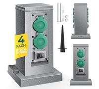 KESSER® Presa da giardino in pietra con 4 prese Incluso picchetto di terra, prese multiple all'esterno, Presa in pietra impermeabile con sensore ON/Auto, Grigio - Torre