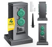 KESSER® Presa da giardino in pietra con 4 prese Incluso picchetto di terra, prese multiple all'esterno, Presa in pietra impermeabile con sensore ON/Auto, Antracite - Torre
