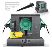 KESSER® Presa da giardino in pietra con 4 prese Incluso picchetto di terra, prese multiple all'esterno, Presa in pietra impermeabile con sensore ON/Auto, Antracite - Cubo