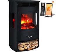 KESSER® Prio Camino Elettrico con Stufa, Termoventilatore, Telecomando, 950/1900 W, Caminetto Elettrico con Effetto Fiamma LED, Rilevamento Finestra Aperta, Fattura Robusta, Telecomando Incluso
