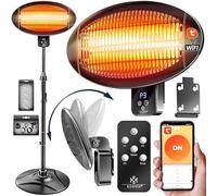 KESSER® Radiatore a Infrarossi 2000W per Terrazza con WIFI e Telecomando 360° Girevole, Regolabile in Altezza, Montaggio a Parete e a Piedi con Protezione Antiribaltamento, IPX4 Resistente agli