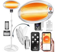 KESSER® Radiatore a Infrarossi 2000W per Terrazza con WIFI e Telecomando 360° Girevole, Regolabile in Altezza, Montaggio a Parete e a Piedi con Protezione Antiribaltamento, IPX4 Resistente agli