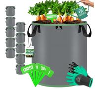 KESSER® Sacchetti per piante da 190 litri, 2 pezzi, in tessuto non tessuto, con targhette per nome, per patate, con finestra e manici, per verdure, fiori, frutta, 27 Litri, Set di 10