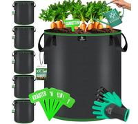 KESSER® Sacchetti per piante da 190 litri, 2 pezzi, in tessuto non tessuto, con targhette per nome, per patate, con finestra e manici, per verdure, fiori, frutta, 27 Litri, Set di 5