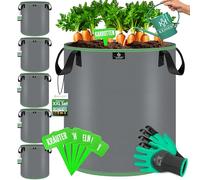 KESSER® Sacchetti per piante da 190 litri, 2 pezzi, in tessuto non tessuto, con targhette per nome, per patate, con finestra e manici, per verdure, fiori, frutta, 27 Litri, Set di 5
