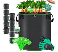 KESSER® Sacchetti per piante da 190 litri, 2 pezzi, in tessuto non tessuto, con targhette per nome, per patate, con finestra e manici, per verdure, fiori, frutta, 27 Litri, Set di 10