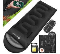 KESSER® Sacco a pelo | Coperta leggera, portatile e idrorepellente | Calda con lampada da campeggio e tasca laterale, 220 x 83 cm - Nero