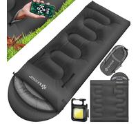 KESSER® Sacco a pelo | Sacco a pelo coperta | Sacco a pelo da campeggio | Leggero, portatile, caldo e idrorepellente, inclusa lampada da campeggio e tasca laterale, 220 x 83 cm - Antracite
