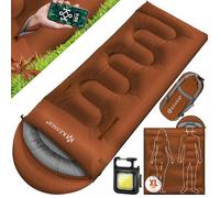 KESSER® Sacco a pelo | Sacco a pelo coperta | Sacco a pelo da campeggio | Leggero, portatile, caldo e idrorepellente, inclusa lampada da campeggio e tasca laterale, 175 x 83 cm - Marrone