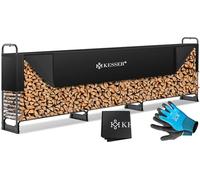 KESSER Scaffale per legna da ardere, in acciaio, 390 x 36 x 117 cm, supporto 590 kg, impermeabile, copertura e guanti, supporto per impilare legno