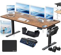 KESSER® Scrivania elettrica regolabile in altezza, Scrivania ergonomica per postura eretta, Controllo di memoria a 3 funzioni, incl. Ruote a 360° e Porta di ricarica USB, 160x70 cm - Marrone