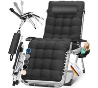 KESSER Sedia a sdraio pieghevole e resistente alle intemperie, portata 200 kg, imbottitura ergonomica extra larga, schienale regolabile con cuscino cervicale e supporto per bevande, colore nero