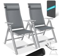 KESSER® Sedia da giardino con schienale alto, con braccioli, in alluminio, con cuscino, regolabile in 7 posizioni, resistente alle intemperie, pieghevole, 2 pezzi, Grigio Chiaro
