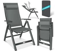 KESSER® Sedia da giardino con schienale alto, con braccioli, in alluminio, con cuscino, regolabile in 7 posizioni, resistente alle intemperie, pieghevole, 1 pezzo, Antracite