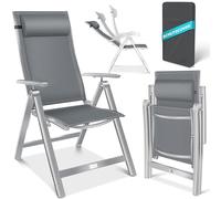 KESSER® Sedia da giardino con schienale alto, con braccioli, in alluminio, con cuscino, regolabile in 7 posizioni, resistente alle intemperie, pieghevole, 1 pezzo, Grigio Chiaro
